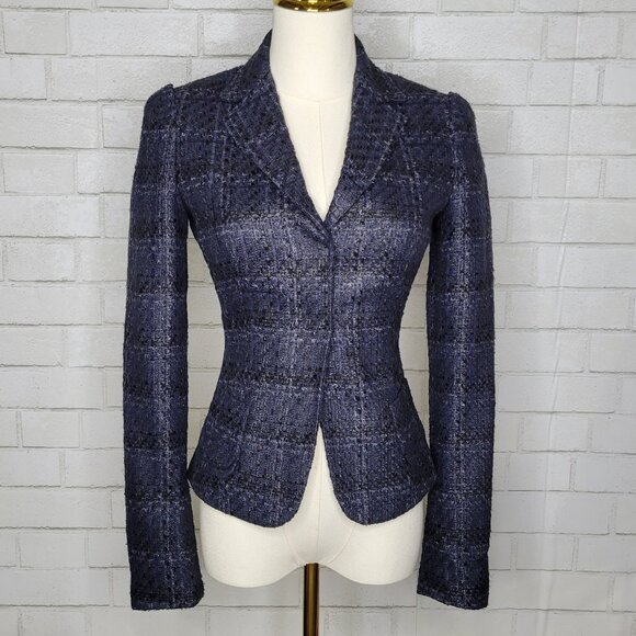 Elie Tahari Jackets & Blazers - Elie Tahari Tweed Boucle Blazer Jacket Navy Black Silver 0